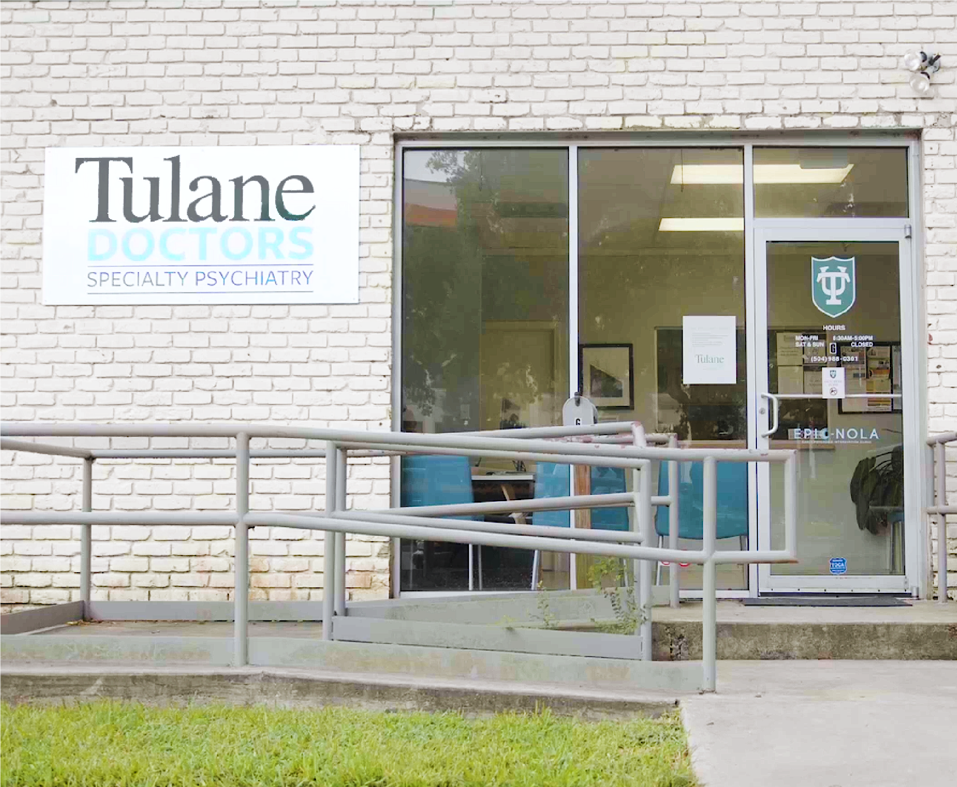 Tulane EPIC NOLA early psychosis clinic exterior photo, white brick building