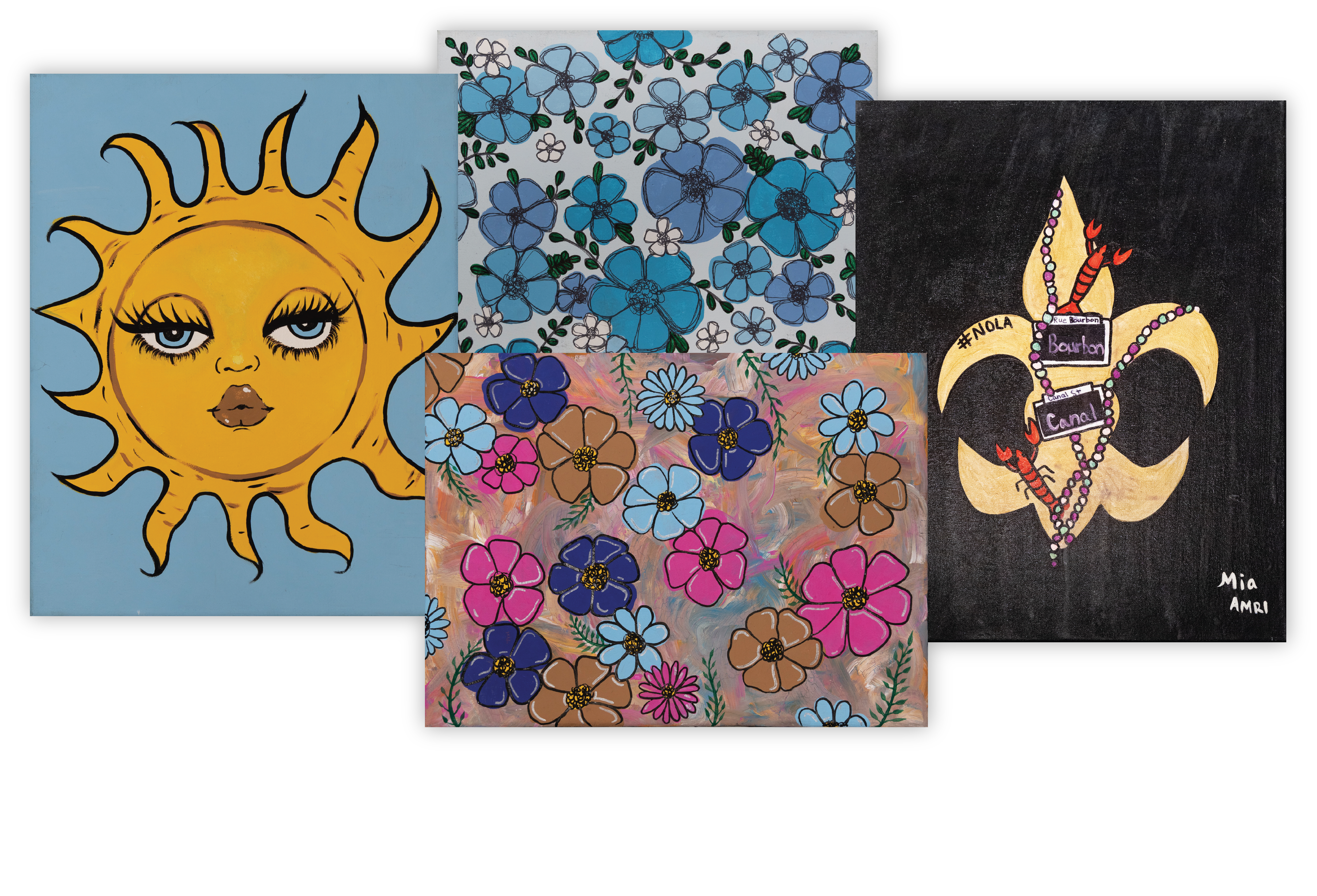 mia albarado paintings of sun flowers and new orleans